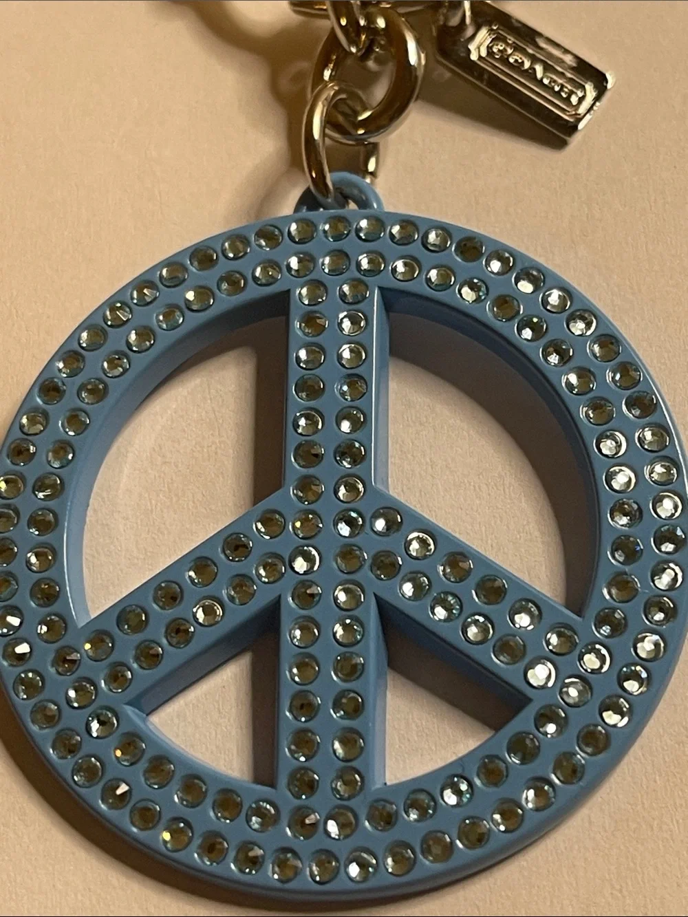 Coach Light Blue Crystal Peace Sign Keyring and Coach Pen